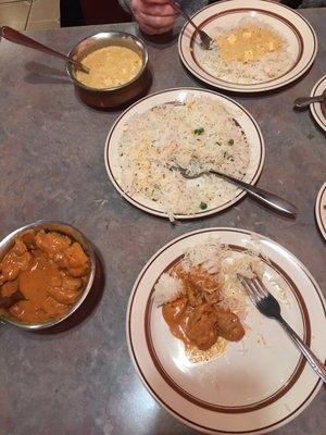 Spicy exotic curry, rice, and Paneer Butter Masala