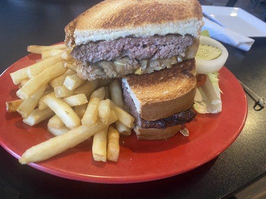 Mushroom melt with fries.