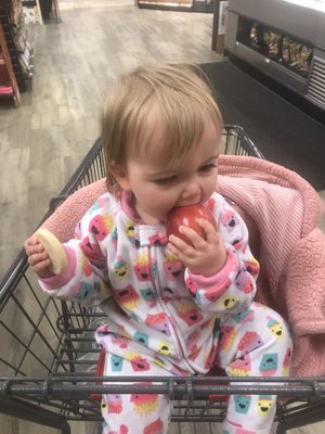 A double dipping day. Free apple and cookie. She's in heaven!