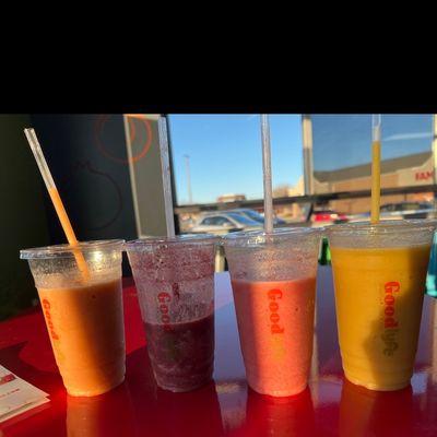 1 Mango Paradise, 2 Blueberry lemonade,  3 Strawberry lemonade, 4 Mango Licious