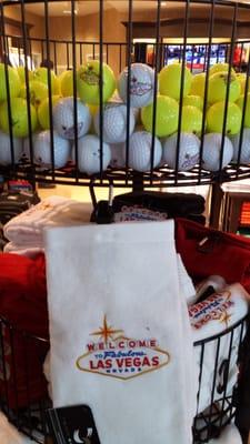 The famous Welcome to Las Vegas sign on golf balls and golf towels!