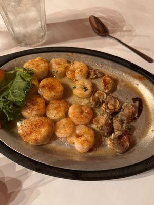 Seared scallops, seared shrimp, seared oysters