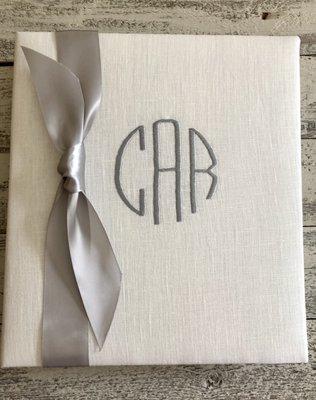 Monogrammed wedding book with journaling pages. Shower, guest, gift, blank and photo pages.