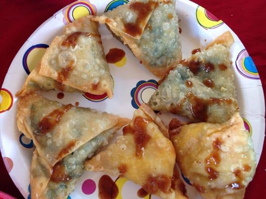 Samosas!! So crispy and light with the sauce!