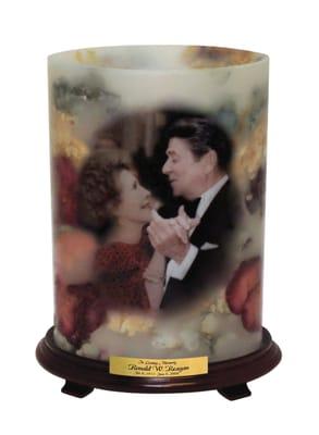 Oval Tall Electric Candle Light with picture and brass engraved nameplate