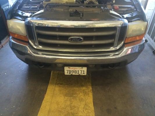 This is the headlights of Rustin's early 1999 Ford F-250, before Crackmaster's process.