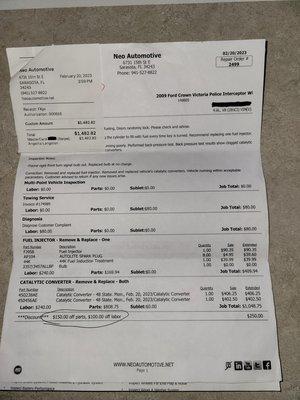 WRONG DIAGNOSIS!!! FROM NEO AUTOMOTIVE(JUSTIN)!!! $1482.82