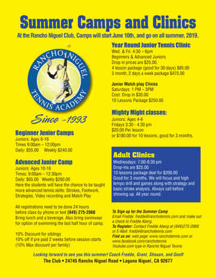 Junior Summer Tennis Camp 2019 Flyer