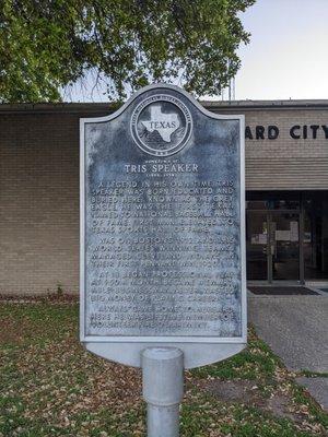 Hometown of Tris Speaker Historical Marker, Hubbard