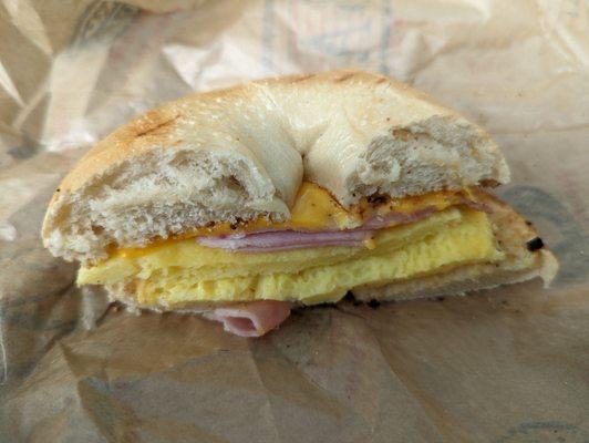 Ham cheese egg bagel