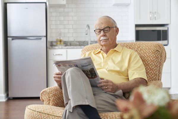 Our luxury assisted living homes include kitchenettes with full sized refrigerators and en suite bathrooms with stepless showers.