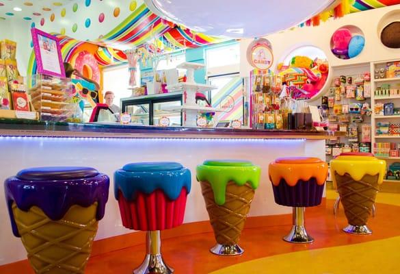 The B.CANDY bar! Cupcakes and ice cream cone seats!