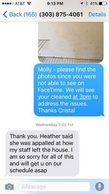 Molly the owner apologizing for the 'appallingly' bad job her fairies did cleaning out home.