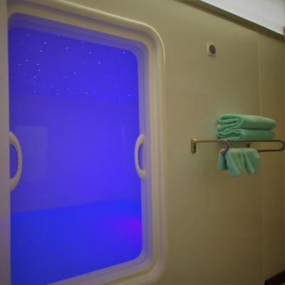 Our deluxe float suite is large enough for two people to float together and also features a fiber optic starlight ceiling!