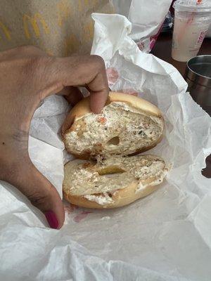 Bagel with teaspoon of cream cheese