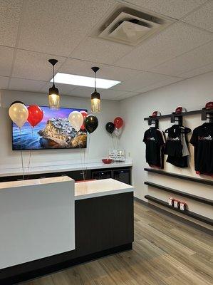 Merchandise and reception area.