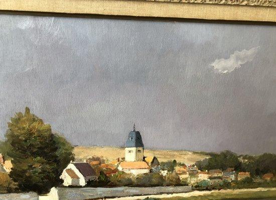 Marcel Dyf painting restoration, paint layer cracks enforcement, cleaning, stretching.