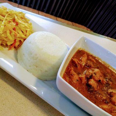 Ugali/Fufu, Chicken stew and Cabbage