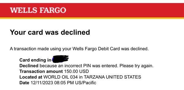 Attempted charge on my debit card