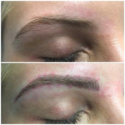 Before and after initial microblading appointment