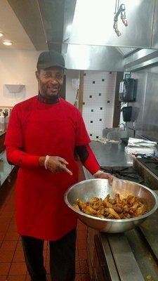 Mr. Willy at work!  frying our favorite chicken wings.