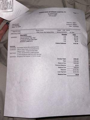 Initial vet bill before I was referred to the specialist