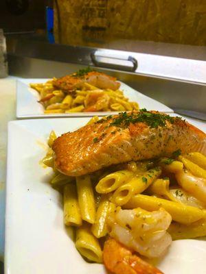 Salmon and shrimp pasta