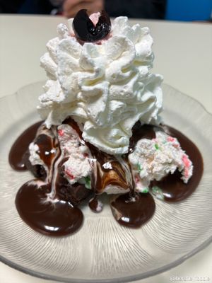 Brownie Sundae with Peppermint Stick Ice Cream