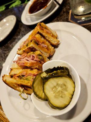 Grilled Ham & Cheese (with pickled jalapeños and Remoulade) $9 happy hour.