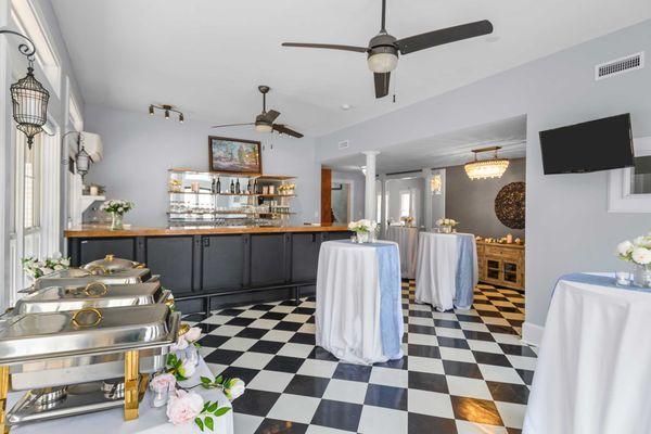 Bar area with buffet set up.