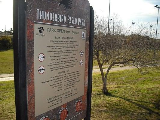 Sign at entrance to Tbird Paseo Park