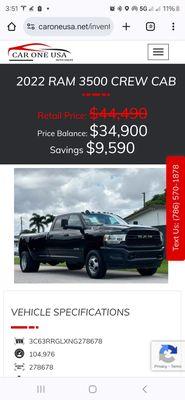 Advertised price with the word "savings" of $9000.00