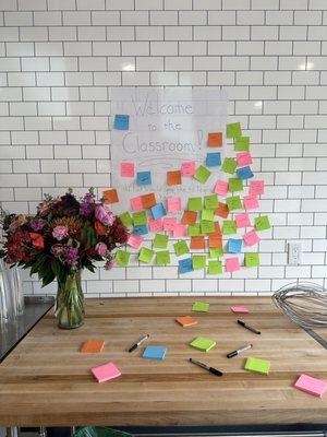 Beautiful flowers & suggestion board for classes