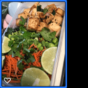 Seared Tofu Salad with Edamame, Cilantro, Green Onions, Carrots and Soy Miso Ginger Dressing