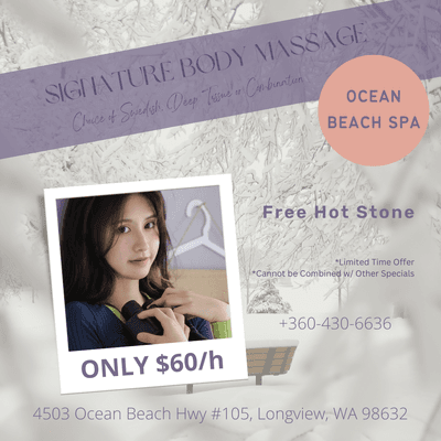 Ocean Beach Spa
 4503 Ocean Beach Hwy #105, Longview, WA 98632
 Call us at 360-430-6636