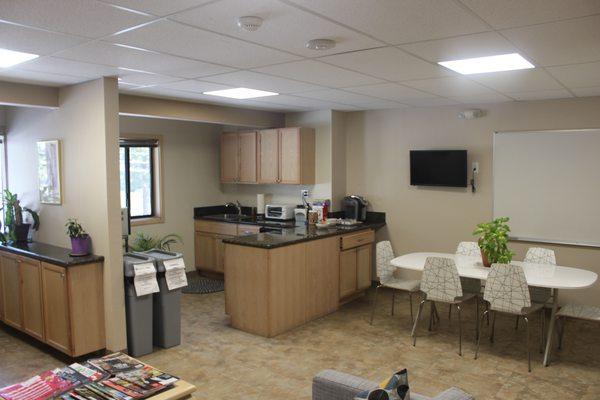 The kitchen/lounge area always has snacks and coffee available.