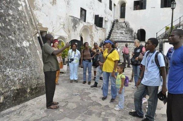 Cape Coast slave castle in Ghana, where the slaves were kept in these buildings before being shipped abroad.