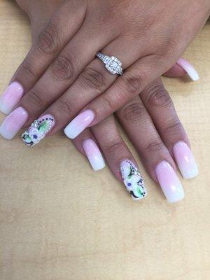 Ombre pink and white and 3D flower