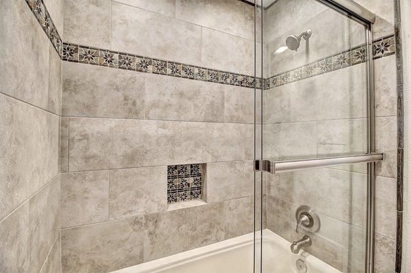 Westbrook Remodeling & Painting bathroom remodeling project. Custom tile shower installation.