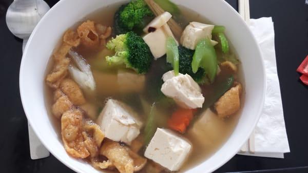 Vegetable bean curd soup. Lots of veggies, creamy tofu, and delicious broth.