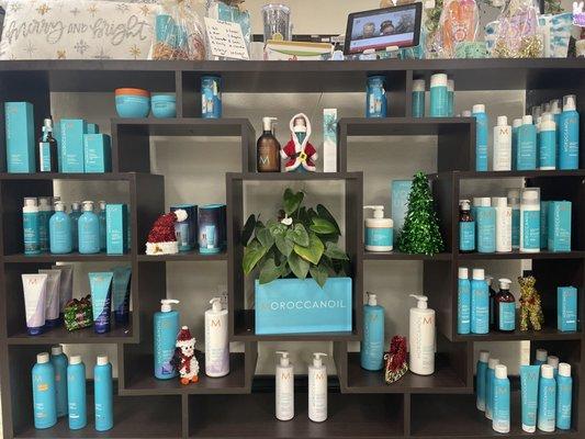 We carry the Moroccan Oil line as well as Olaplex and Redken