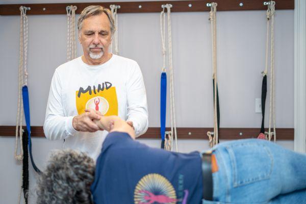 Our Yoga Studio (Ropes on the wall) doubles as a space for virtual teaching as well as live table sessions.