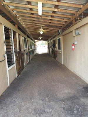 Inside small barn.