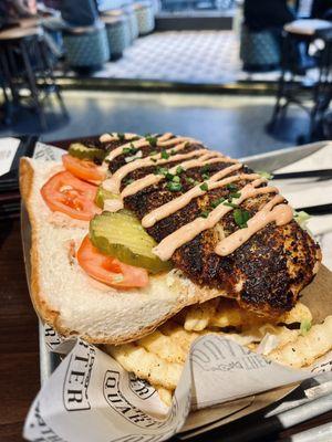 Blackened Catfish Po Boy and Fries