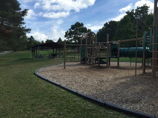 The park has a playground, a pair of picnic shelters, and a disc golf course.