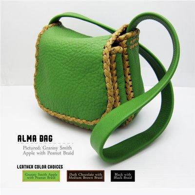 The Alma Bag in Granny Smith Apple w/ Peanut Braid.