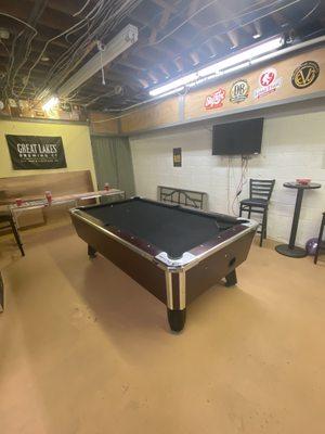 pool table in the basement