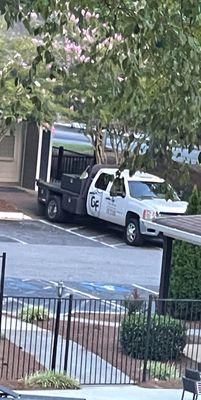 This truck is blocking handicapped access and the sidewalk leading to the mailboxes.