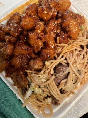 Orange Chicken Beef lo Mein