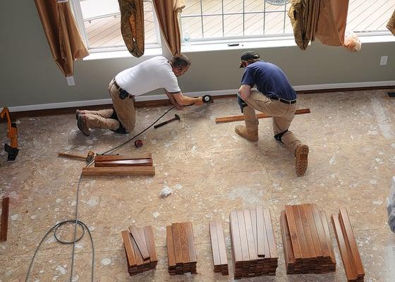 Wood flooring installation.